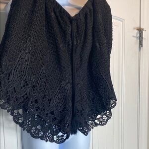 Black Shorts with Intricate Lace Trim